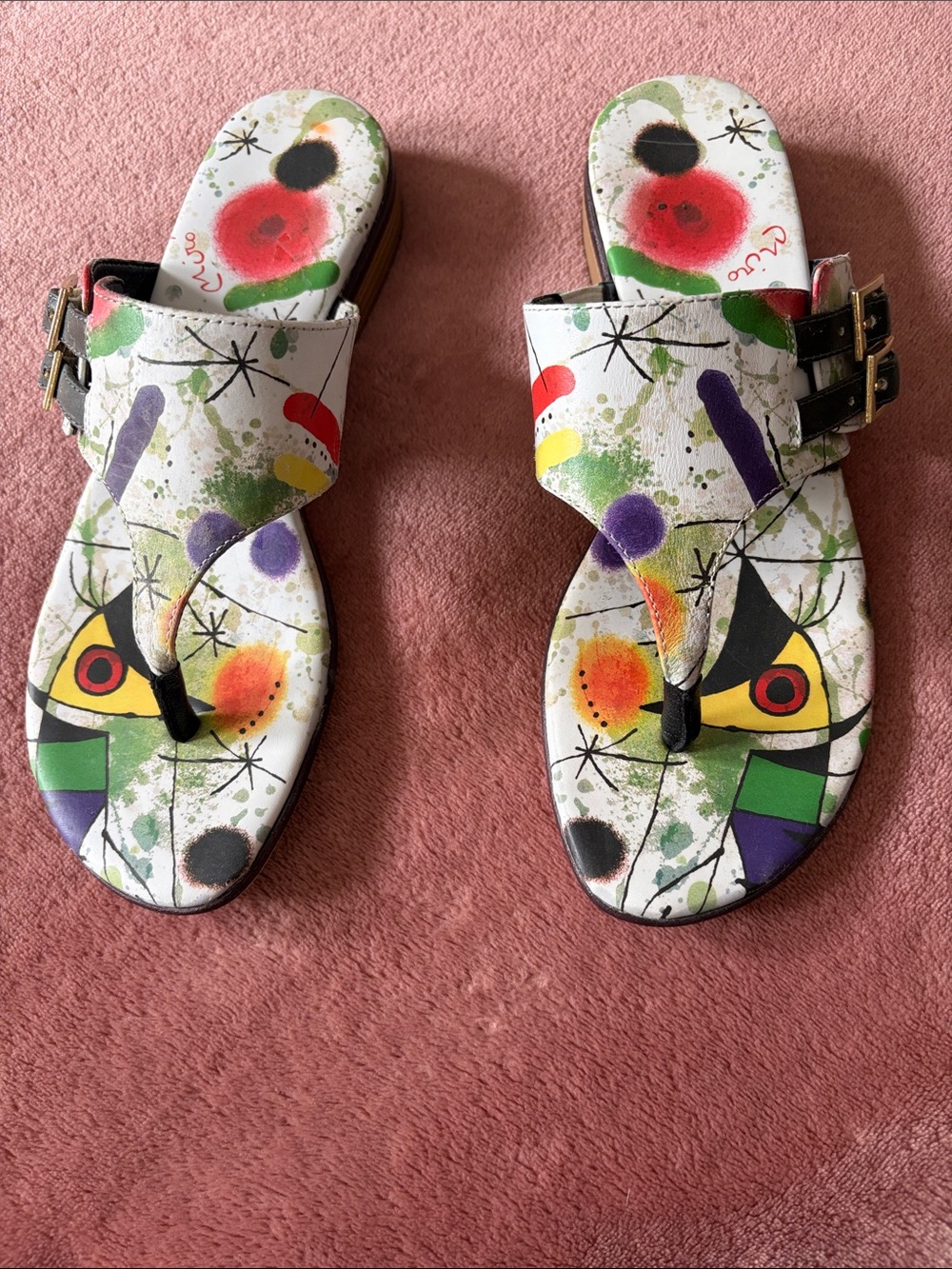 ICON White Multicolor Abstract Print Thong Sandals